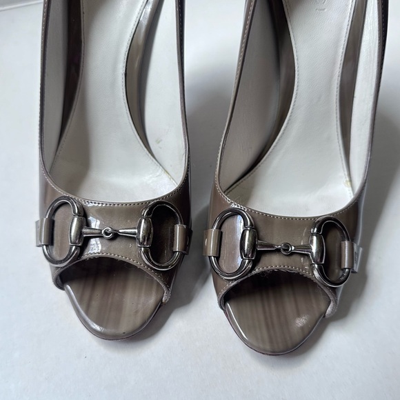 GUCCI Gray Patent Leather HighHeels Size 7 Authentic Luxury Designer Shoes Heels - Picture 6 of 11